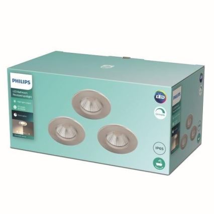 Philips - НАБОР 3x Светодиодный светильник для ванной комнаты с регулированием яркости LED/5,5W/230V 2700K IP65