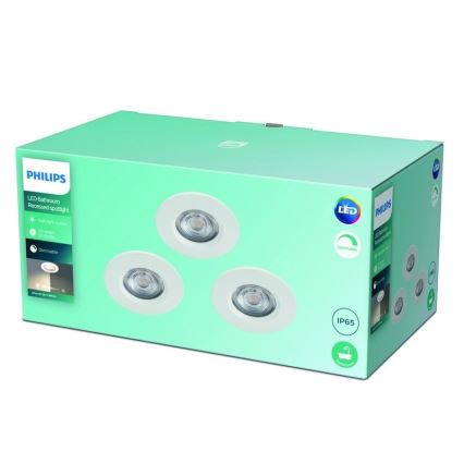 Philips - НАБОР 3x Светодиодный светильник для ванной комнаты с регулированием яркости LED/5W/230V 2700K IP65
