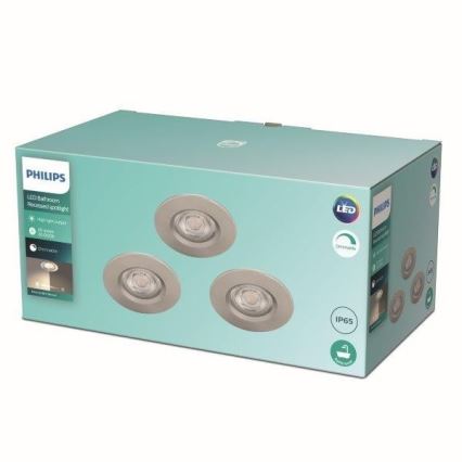 Philips - НАБОР 3x Светодиодный светильник для ванной комнаты с регулированием яркости LED/5W/230V 2700K IP65