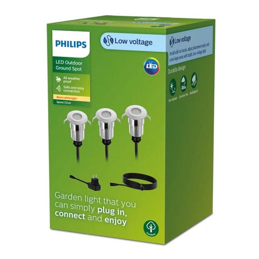 Philips - НАБОР 3x Светодиодный уличный встроенный светильник SPORE LED/1W/24/230V IP67