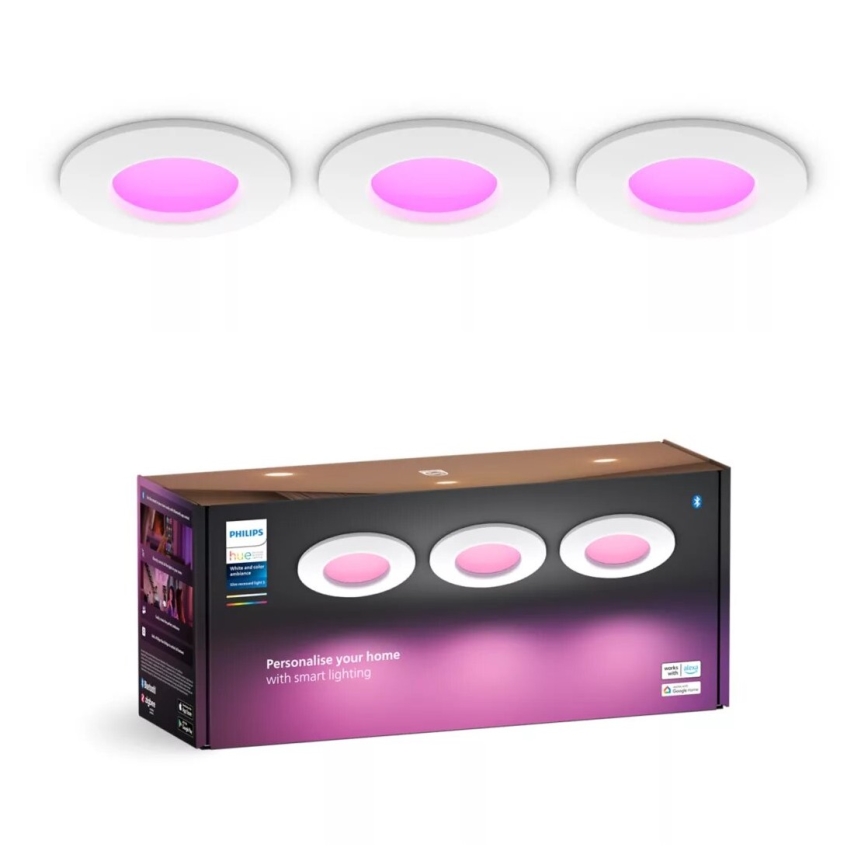 Philips - НАБОР 3x Светодиодный встроенный RGBW-светильник для ванной комнаты с регулированием яркости Hue SLIM LED/8,3W/230V IP44 2000-6500K