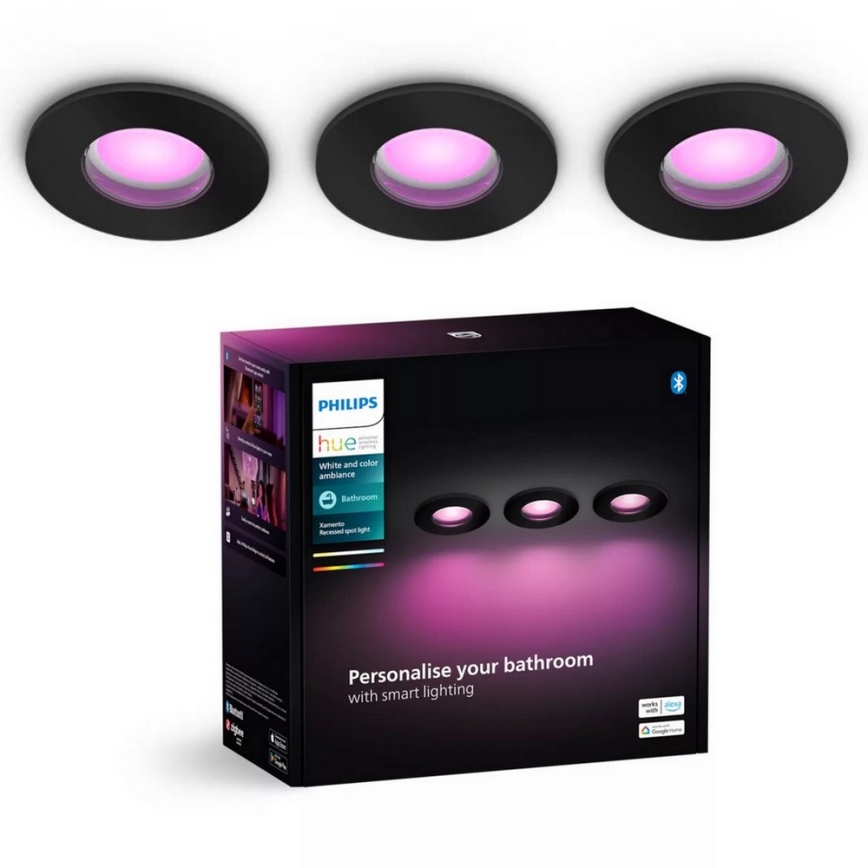 Philips - НАБОР 3x Светодиодный встроенный RGBW-светильник для ванной комнаты с регулированием яркости Hue XAMENTO 1xGU10/4,2W/230V 2000-6500K IP44