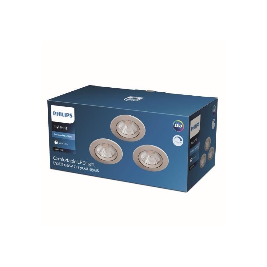 Philips - НАБОР 3x Светодиодный встроенный светильник с регулированием яркости LED/5,5W/230V 2700K