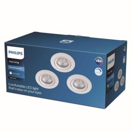 Philips - НАБОР 3x Светодиодный встроенный светильник с регулированием яркости LED/5W/230V 2700K