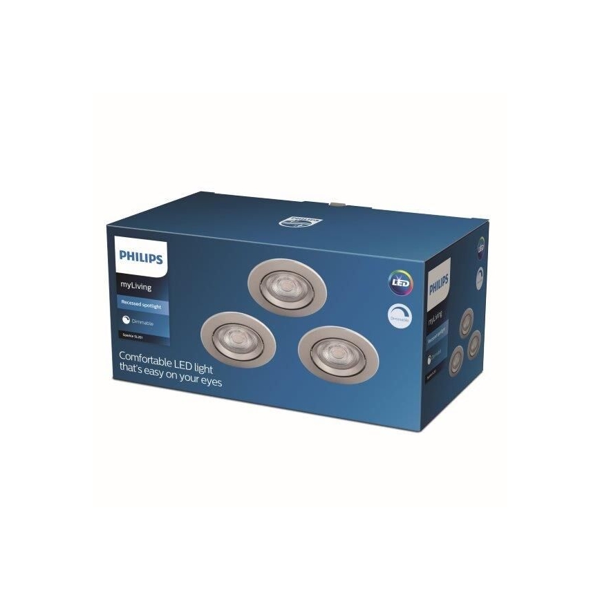 Philips - НАБОР 3x Светодиодный встроенный светильник с регулированием яркости LED/5W/230V 2700K