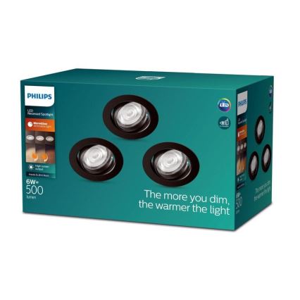 Philips - НАБОР 3x Светодиодный встроенный светильник с регулированием яркости IMPALA Warm Glow LED/6W/230V 2200-2700K