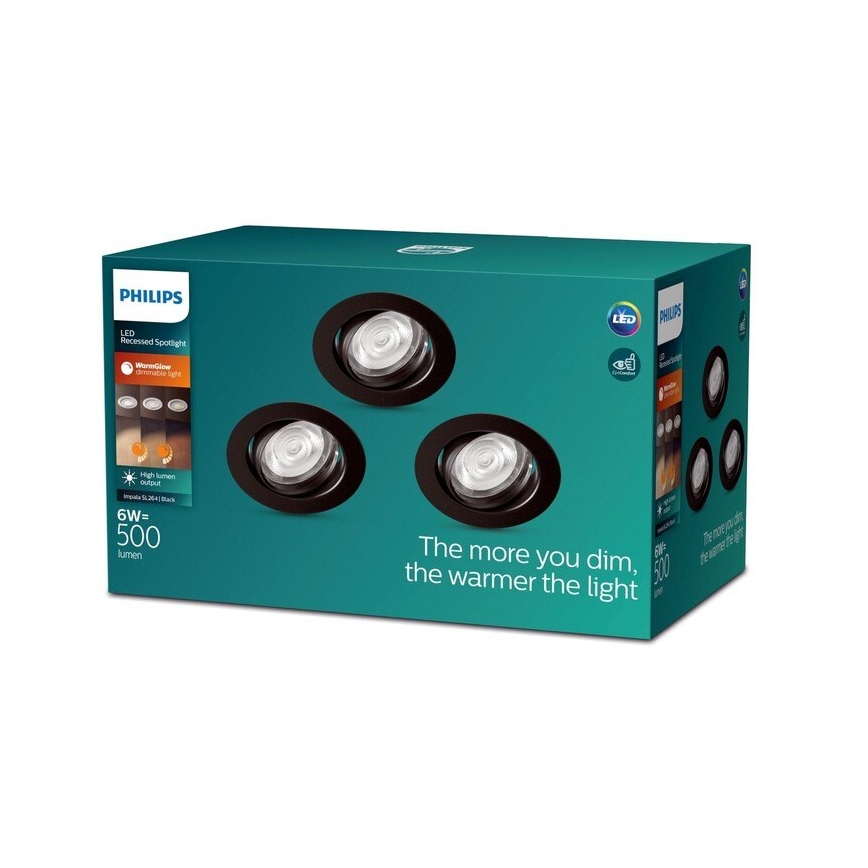 Philips - НАБОР 3x Светодиодный встроенный светильник с регулированием яркости IMPALA Warm Glow LED/6W/230V 2200-2700K