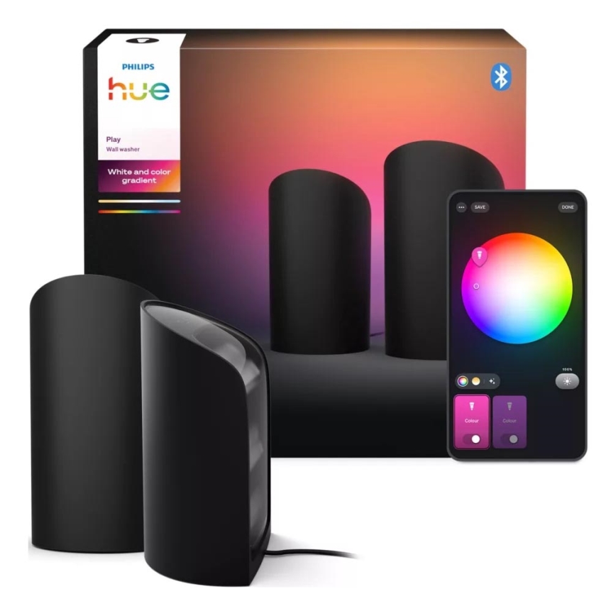 Philips - набор из 2 шт. RGBW светодиодных диммируемых проекционных светильников Hue PLAY Wall Washer, LED, 20 Вт, 230 В, 2000–6500 К, черный