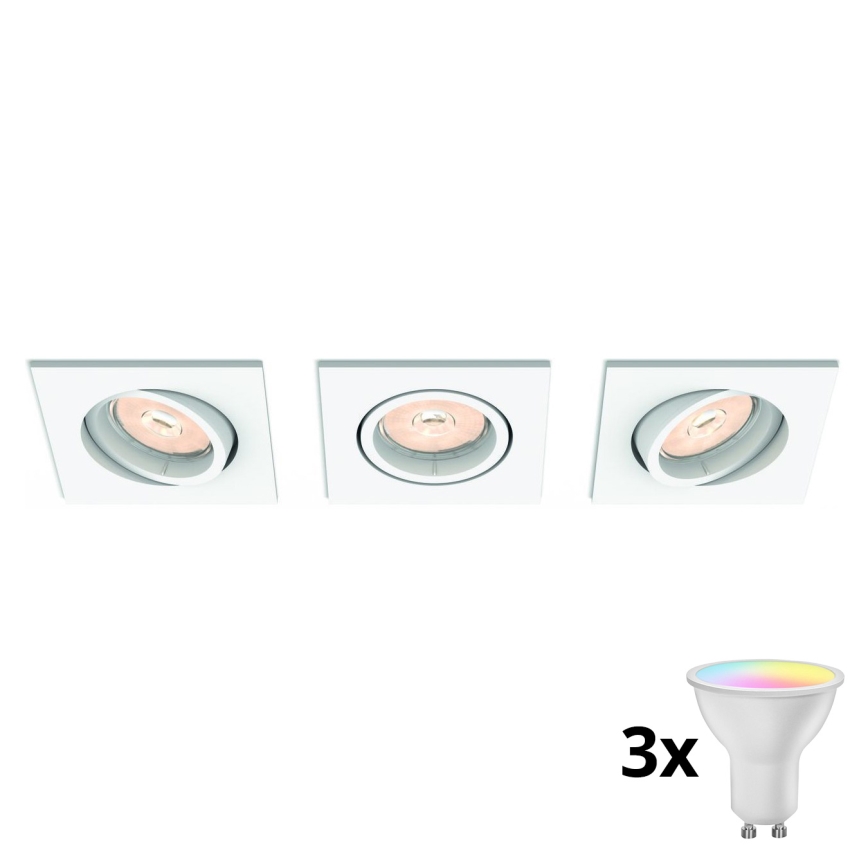 Philips - Набор из 3 диммируемых встраиваемых потолочных светильников LED RGBW 1xGU10/4,8W/230V, белый + пульт дистанционного управления