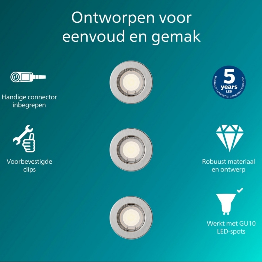 Philips - НАБОР из 3 встраиваемых потолочных светильников PERIDOT 1xGU10/7W/230V серебристые
