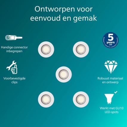 Philips - набор из 5 встраиваемых потолочных светильников PERIDOT, 1xGU10/7W/230V, белый