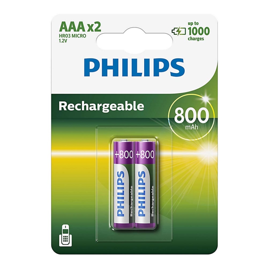 Philips R03B2A80/10 - Аккумуляторные батарейки AAA MULTILIFE NiMH/1,2V/800 mAh 2 шт.