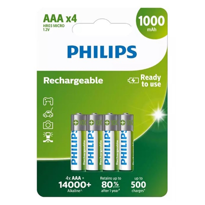 Philips R03B4RTU10/10 - 4 шт. Акумулятор AAA NiMH/1,2V/1000 mAh