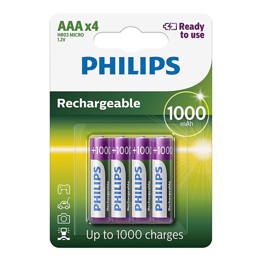 Philips R03B4RTU10/10 - Аккумуляторная батарейка AAA MULTILIFE NiMH/1,2V/1000 mAh 4 шт.