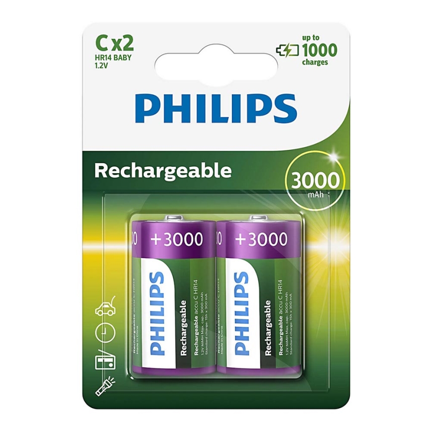 Philips R14B2A300/10 - Аккумуляторные батарейки C MULTILIFE NiMH/1,2V/3000 mAh 2 шт.