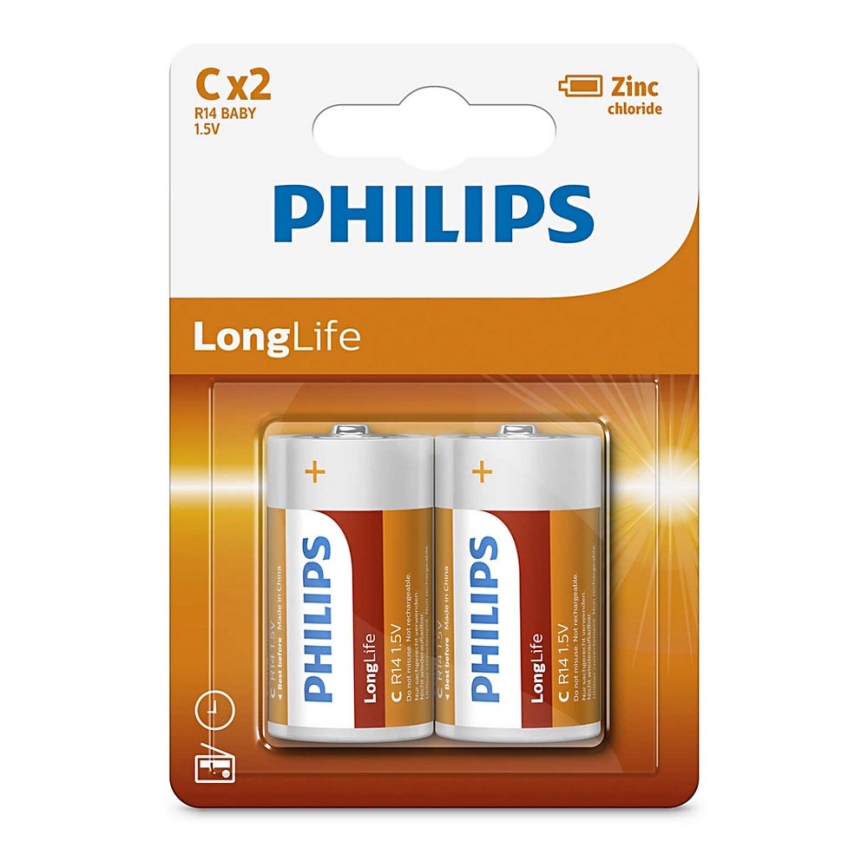 Philips R14L2B/10 - Цинк-хлоридная батарейка C LONGLIFE 1,5V 2800 mAh 2 шт.