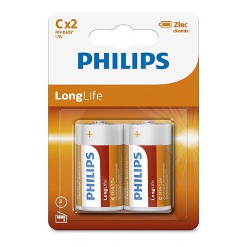 Philips R14L2B/10 - Цинк-хлоридная батарейка C LONGLIFE 1,5V 2 шт.