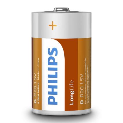 Philips R20L2B/10 - Цинк-хлоридная батарейка D LONGLIFE 1,5V 5000mAh 2 шт.