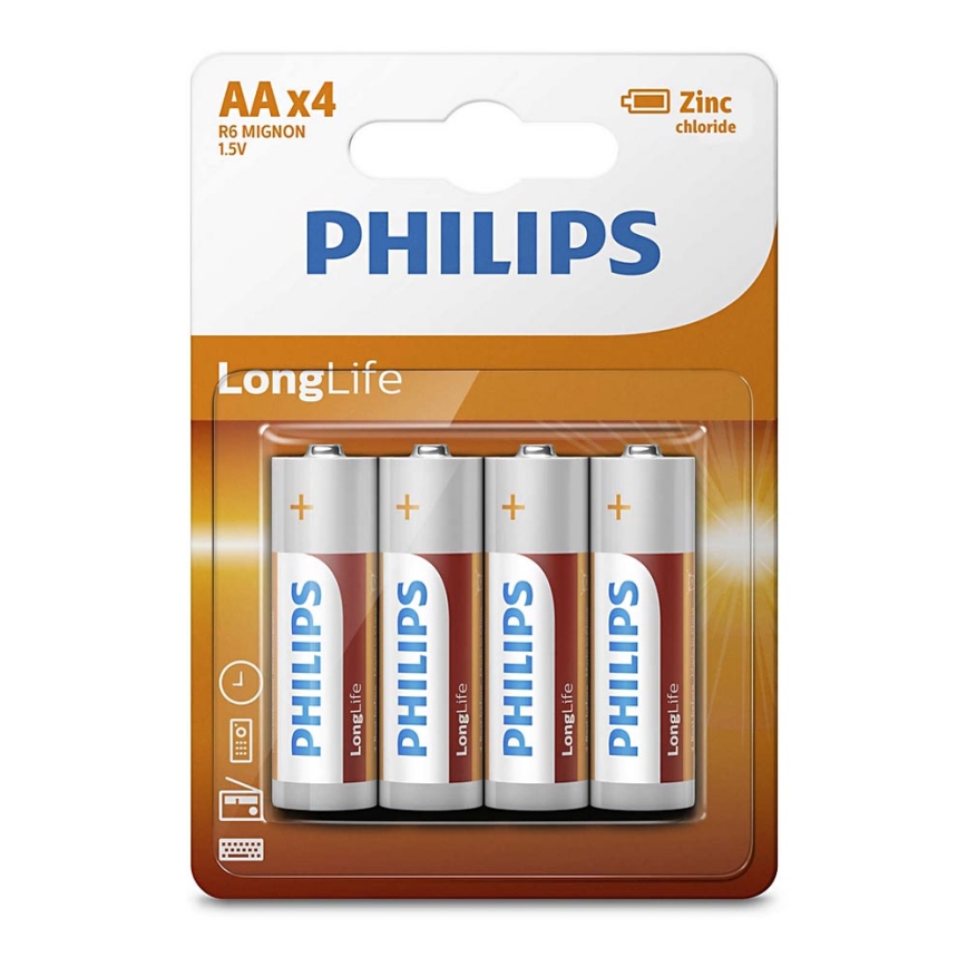 Philips R6L4B/10 - 4 шт. Цинк-хлоридна батарея AA LONGLIFE 1,5V 900mAh