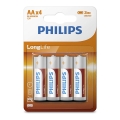 Philips R6L4B/10 - 4 шт. Цинк-хлоридні батарейки AA LONGLIFE 1,5В 900мАг