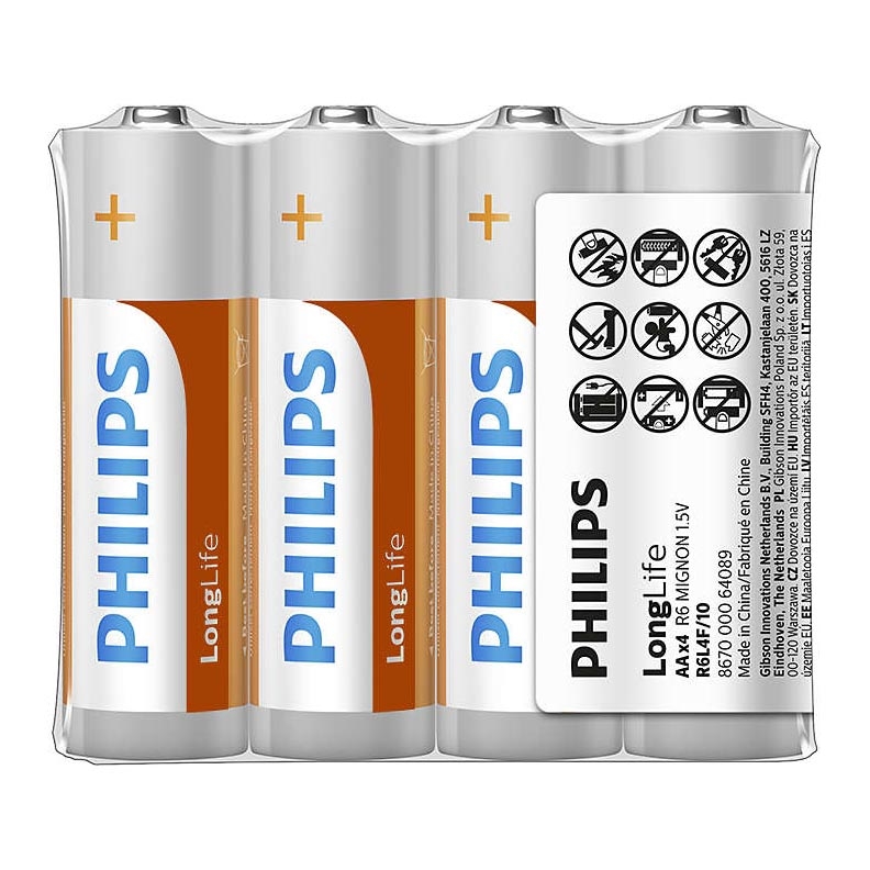 Philips R6L4F/10 - 4 шт. Цинк-хлоридна батарея AA LONGLIFE 1,5V 900mAh