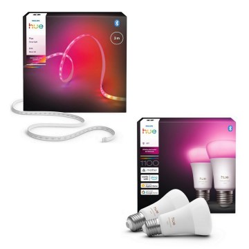 Philips - RGBW LED-стрічка Hue FLUX 3m LED/12W/230V, димована + 2x розумна лампа WHITE AND COLOR AMBIANCE E27/8,1W/230V 1000-20000K