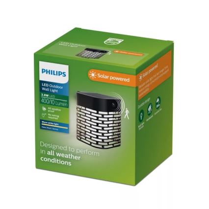 Philips - Светодиодный солнечный настенный светильник с датчиком HARA 3,8 Вт/3,7 В 800 мАч 2700 К IP44 черный