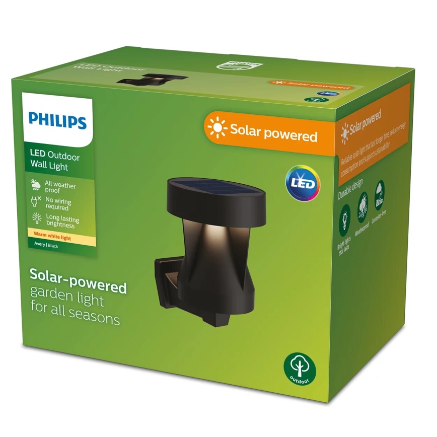 Philips - Светодиодный настенный светильник на солнечной батарее AVERY LED/1,8W/3,7V 2600 mAh 2700K IP44