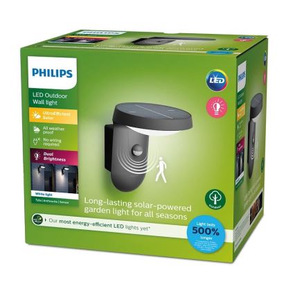 Philips - Светодиодный настенный светильник на солнечной батарее с датчиком движения и освещенности LED/1,2W/4V 1800 mAh 3000K IP44