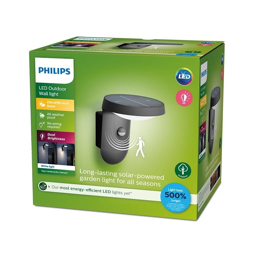 Philips - Светодиодный настенный светильник на солнечной батарее с датчиком движения и освещенности LED/1,2W/4V 1800 mAh 3000K IP44