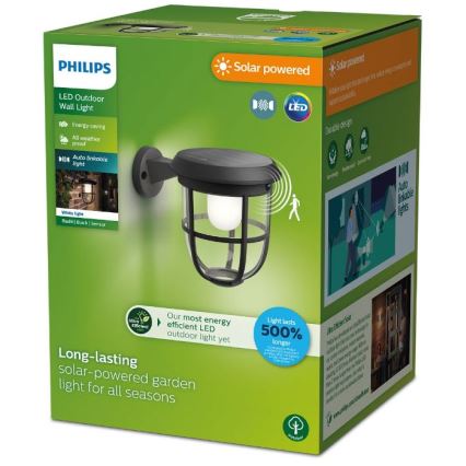 Philips - Светодиодный настенный светильник на солнечной батарее с датчиком RADII LED/1,3W/3,7V 2000 mAh 3000K IP44