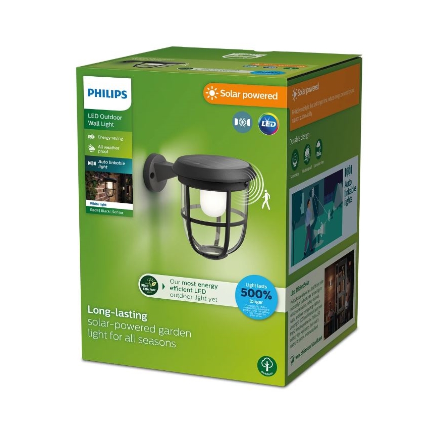Philips - Светодиодный настенный светильник на солнечной батарее с датчиком RADII LED/1,3W/3,7V 2000 mAh 3000K IP44