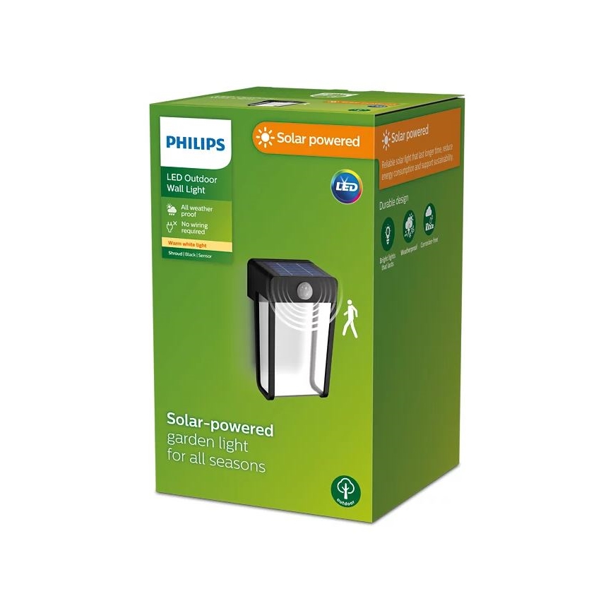 Philips - Светодиодный настенный светильник на солнечной батарее с датчиком SHROUD LED/2,3W/3,7V IP44