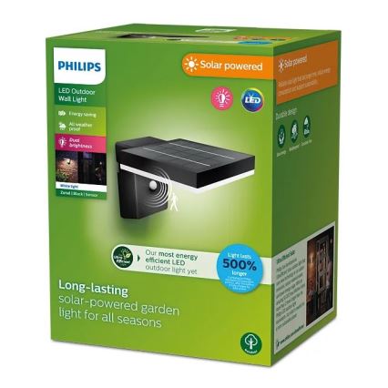 Philips - Светодиодный настенный светильник на солнечной батарее с датчиком ZONAL LED/1,3W/3,7V IP44