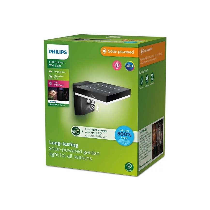Philips - Светодиодный настенный светильник на солнечной батарее с датчиком ZONAL LED/1,3W/3,7V IP44