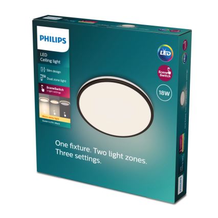 Philips - Светодиодный потолочный светильник с регулированием яркости SCENE SWITCH LED/18W/230V диаметр 30 см 2700K черный