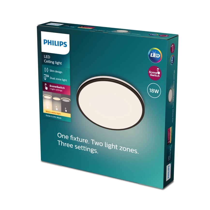 Philips - Светодиодный потолочный светильник с регулированием яркости SCENE SWITCH LED/18W/230V диаметр 30 см 2700K черный