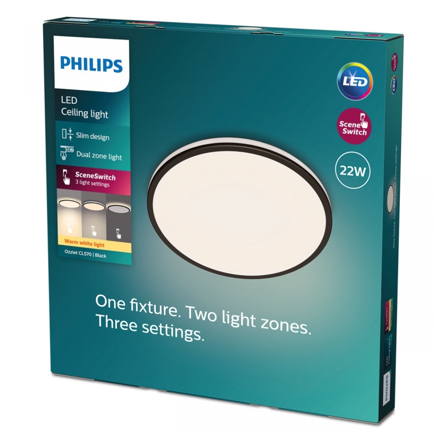 Philips - Светодиодный потолочный светильник с регулированием яркости SCENE SWITCH LED/22W/230V диаметр 40 см 2700K черный