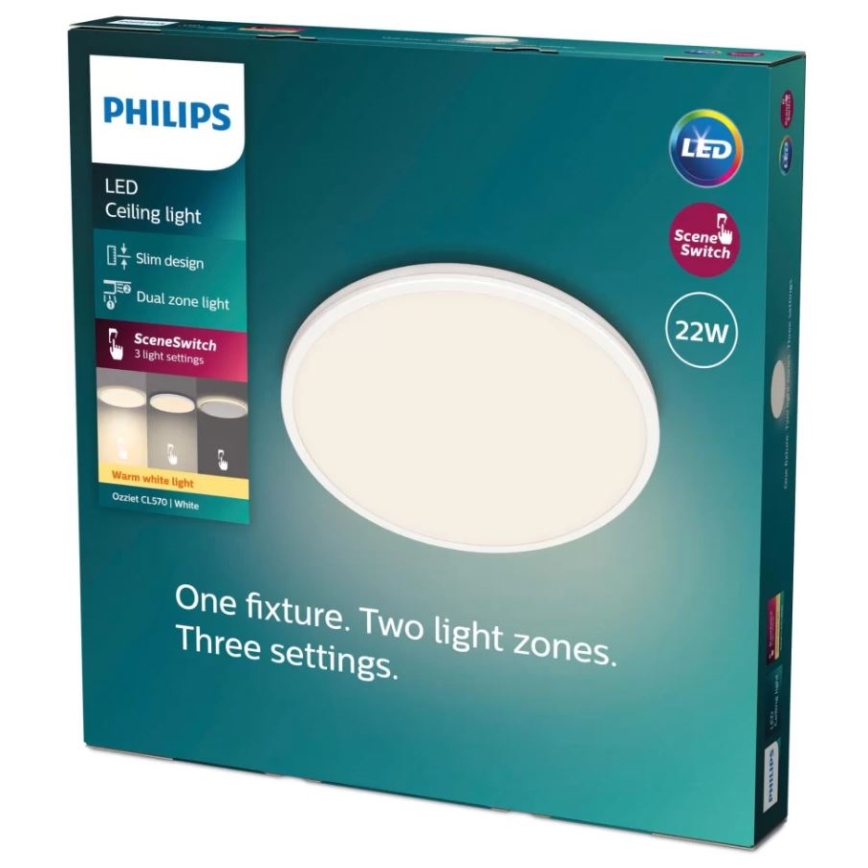 Philips - Светодиодный потолочный светильник с регулированием яркости SCENE SWITCH LED/22W/230V диаметр 40 см 2700K белый