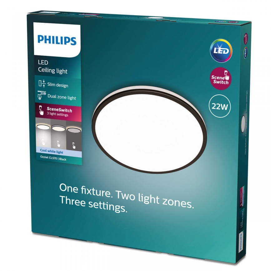 Philips - Светодиодный потолочный светильник с регулированием яркости SCENE SWITCH LED/22W/230V диаметр 40 см 4000K черный