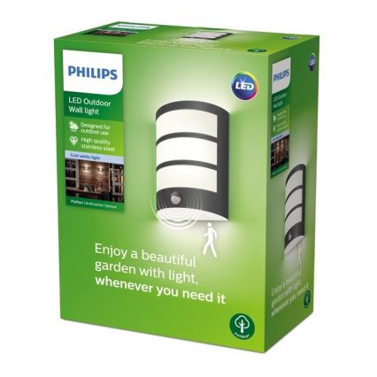 Philips - Светодиодный уличный настенный светильник с датчиком LED/6W/230V 4000K IP44