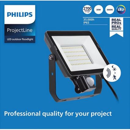 Philips - Светодиодный уличный прожектор с датчиком PROJECTLINE LED/30W/230V IP65 3000K