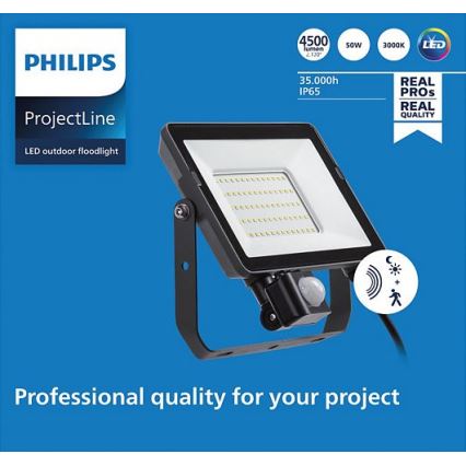 Philips - Светодиодный уличный прожектор с датчиком PROJECTLINE LED/50W/230V IP65 3000K