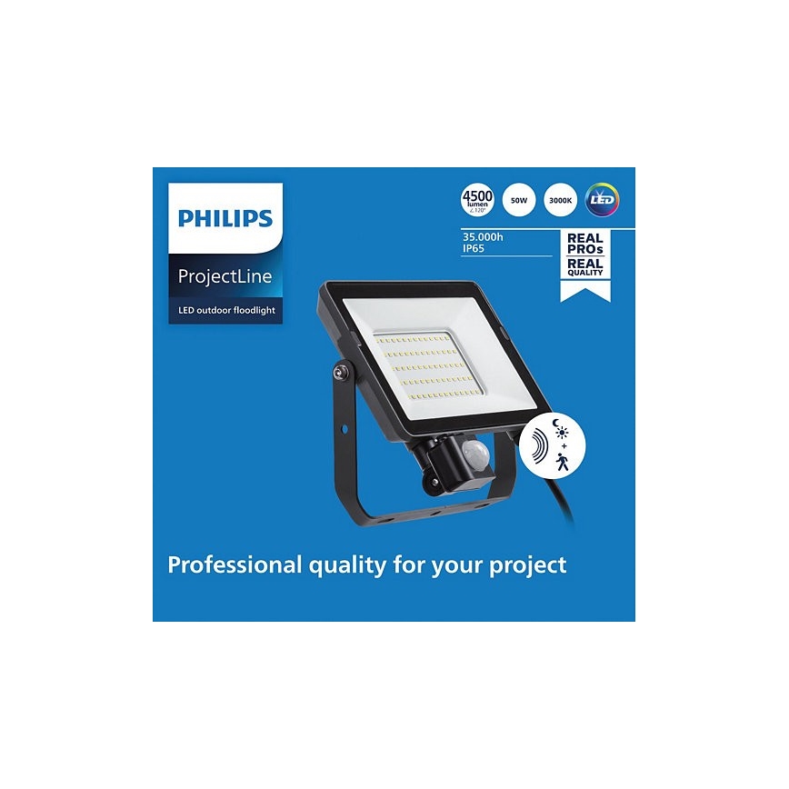 Philips - Светодиодный уличный прожектор с датчиком PROJECTLINE LED/50W/230V IP65 3000K