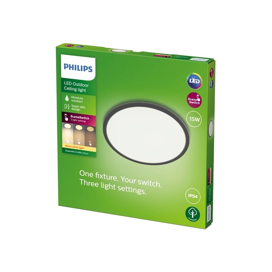 Philips - Светодиодный уличный светильник с регулированием яркости SUPERSLIM SCENE SWITCH LED/15W/230V IP54 черный