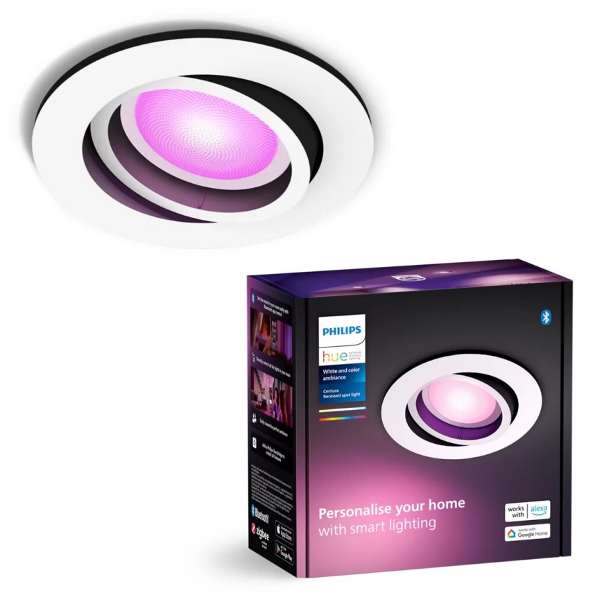Philips - Светодиодный встроенный RGBW-светильник с регулированием яркости Hue CENTURA 1xGU10/4,2W/230V 2000-6500K