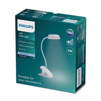 Philips - Світлодіодна лампа з затискачем та регулюванням яскравості DONUTCLIP LED/3W/5V CRI 90 біа