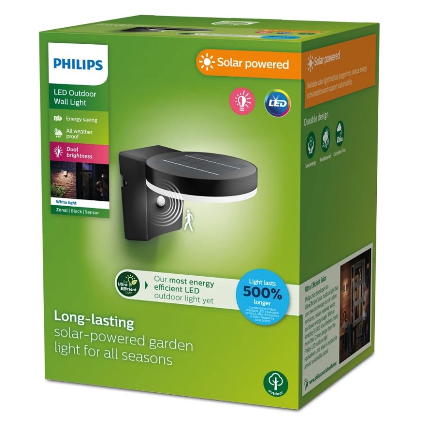 Philips - Світлодіодний настінний світильник з датчиком на сонячній батареї ZONAL LED/1,3W/3,7V IP44
