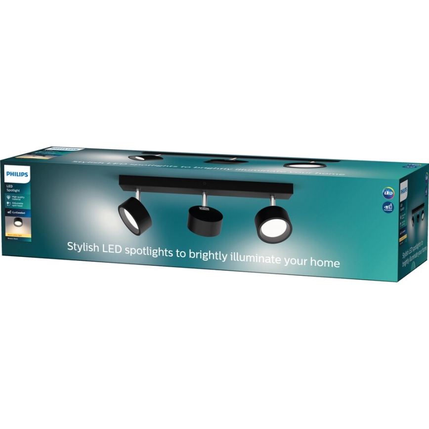 Philips - Світлодіодний точковий світильник 3xLED/5,5W/230V чорний