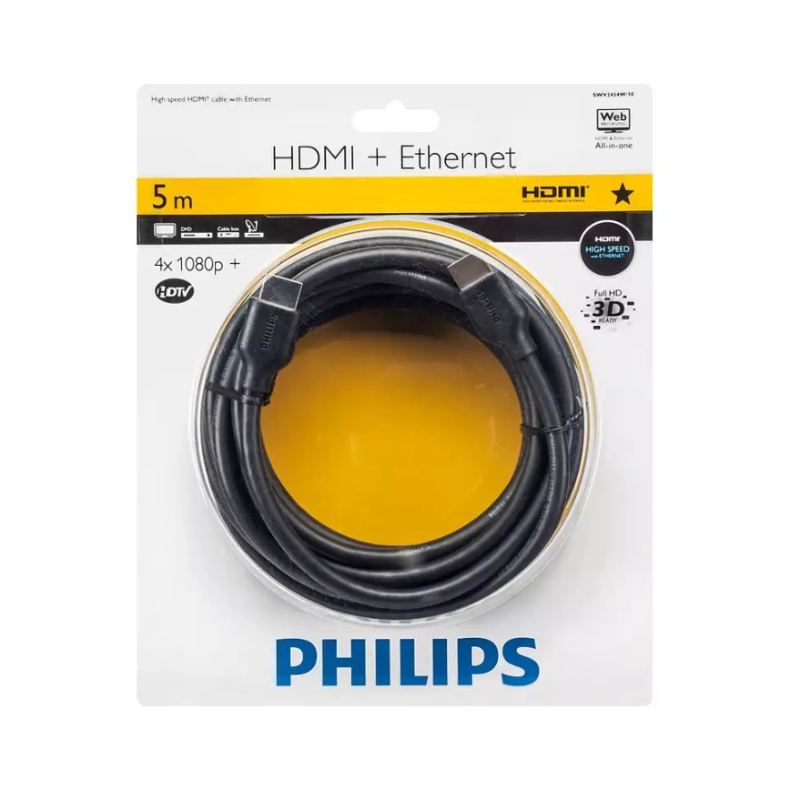 Philips SWV2434W/10 - HDMI кабель с Ethernet, разъем HDMI 1.4 A 5м черный